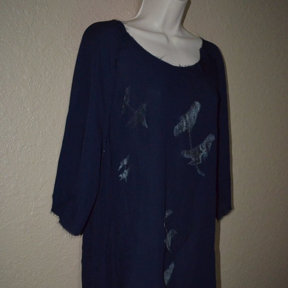 NWT $366 Sz M JAGA Navy Silk Tunic Top Blouse w/ Birds - Picture 4 of 7